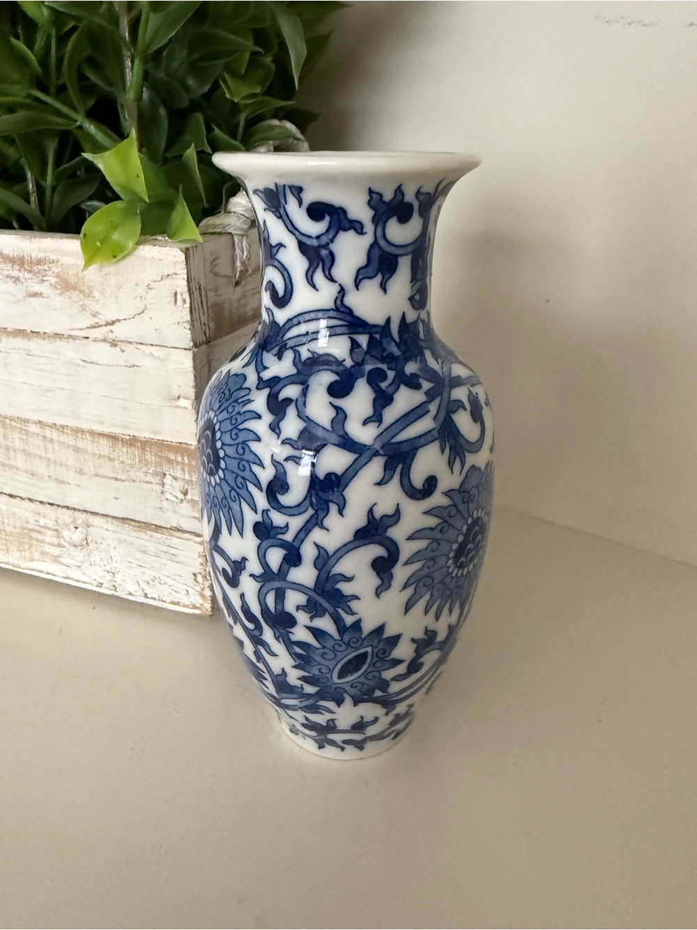 Takahashi San Fransisco Hand Painted Vase Blue & White Floral Made in Japan VTG.